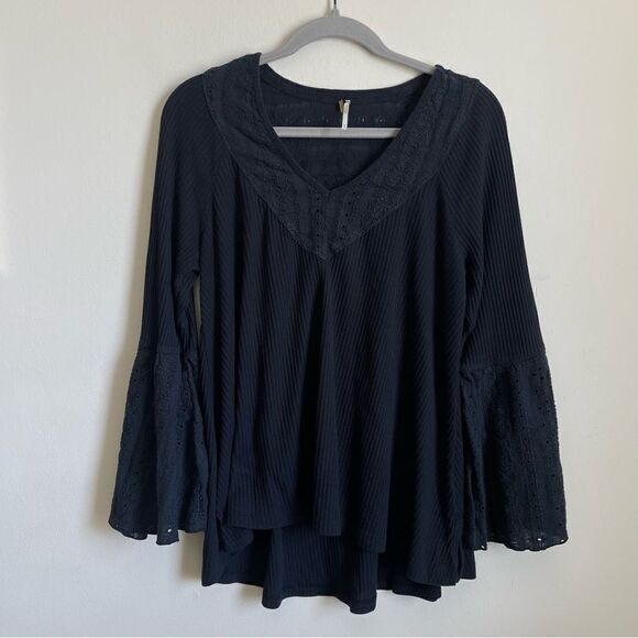 FREE PEOPLE Black Parisian Nights V Neck Top Medium - Picture 3 of 11